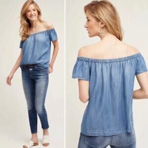 Cloth & Stone Denim Chambray 100% Tencel Off the Shoulder Blouse Top - Size XS